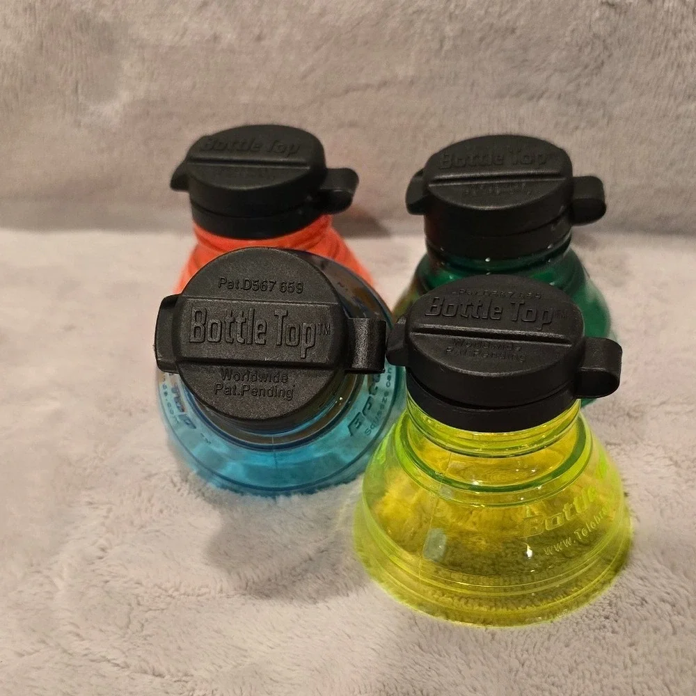 Bottle Top Soda Can Converters Set of 4 Resealable Flip Top Lids Multi-Color